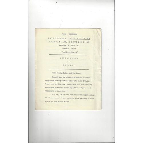 1966/67 Leytonstone v Barking Football Programme
