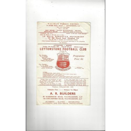 1967/68 Leytonstone v Barking Football Programme