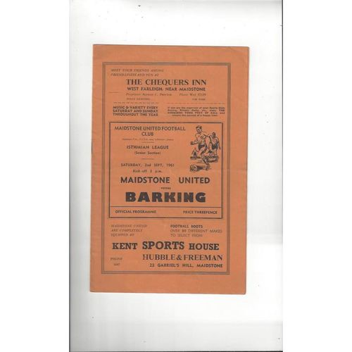 1961/62 Maidstone United v Barking Football Programme