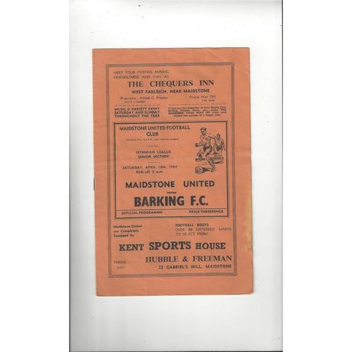 1963/64 Maidstone United v Barking Football Programme