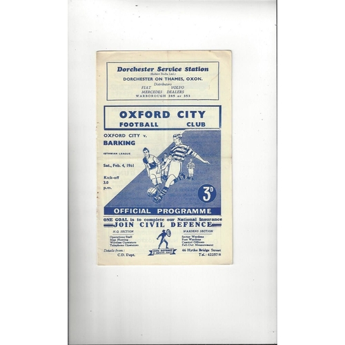1960/61 Oxford City v Barking Football Programme