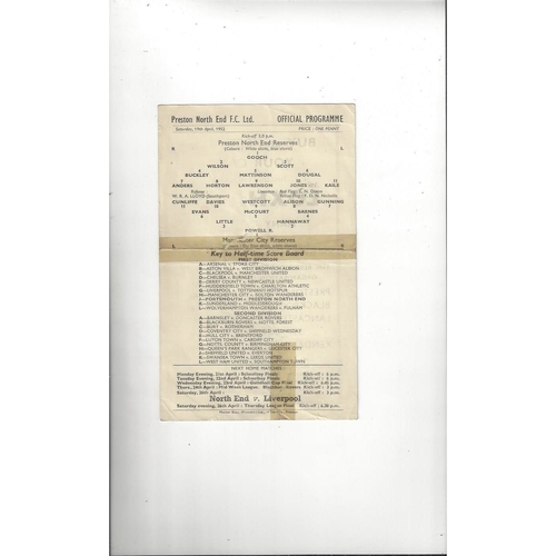 Preston v Manchester City Central League Football Programme 1951/52