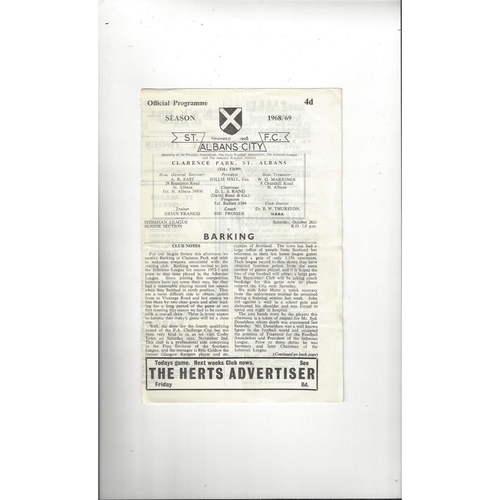 1968/69 St Albans City v Barking Football Programme