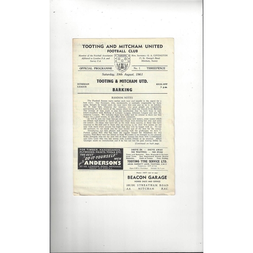 1961/62 Tooting & Mitcham United v Barking Football Programme