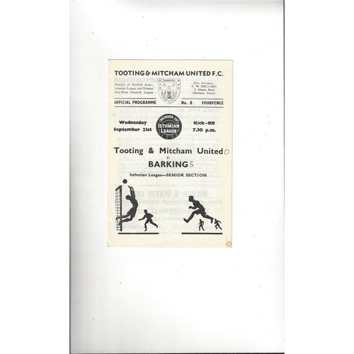 1966/67 Tooting & Mitcham United v Barking Football Programme