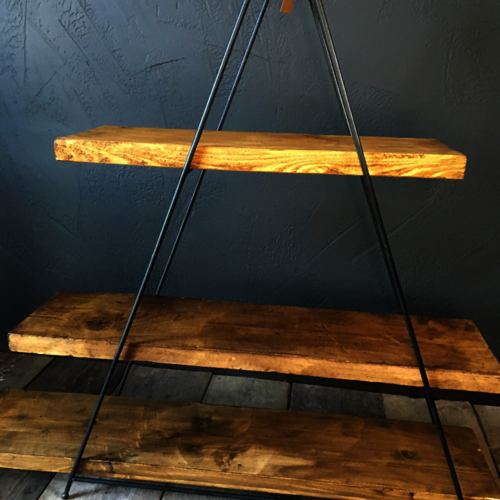 A-frame rustic wooden shelves