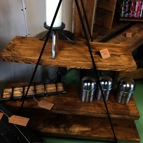 A-frame rustic wooden shelves