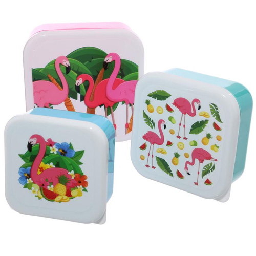 Flamingo Lunch Boxes Set of Three Stackable
