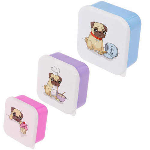 Pug Lunch Boxes Set of Three Stackable