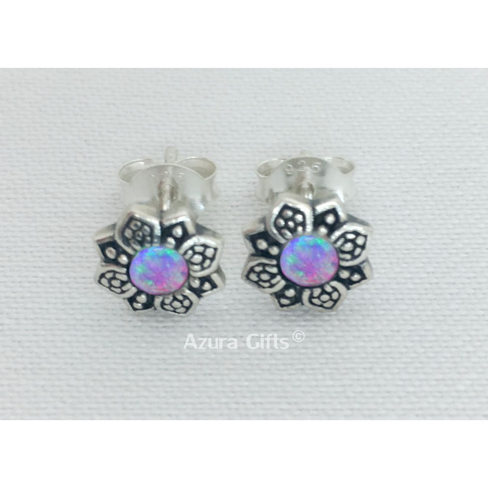 Rainbow Opal Silver Flower Earrings