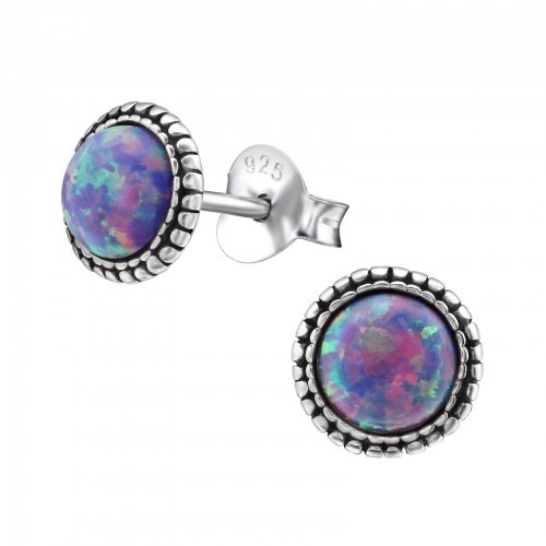 Rainbow Opal Silver Round Earrings