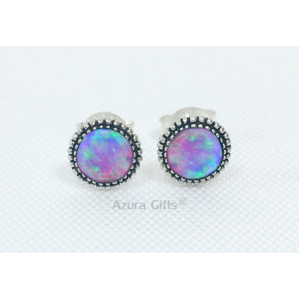 Rainbow Opal Silver Round Earrings