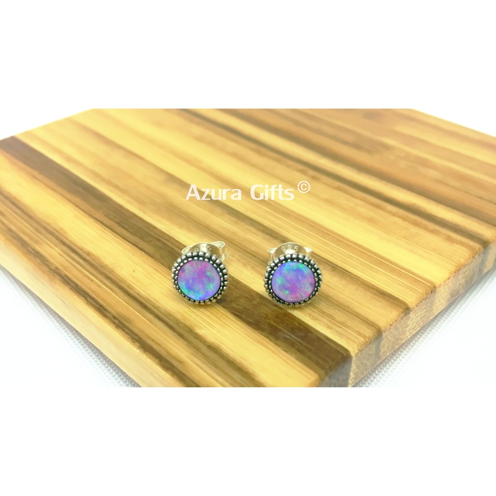 Rainbow Opal Silver Round Earrings