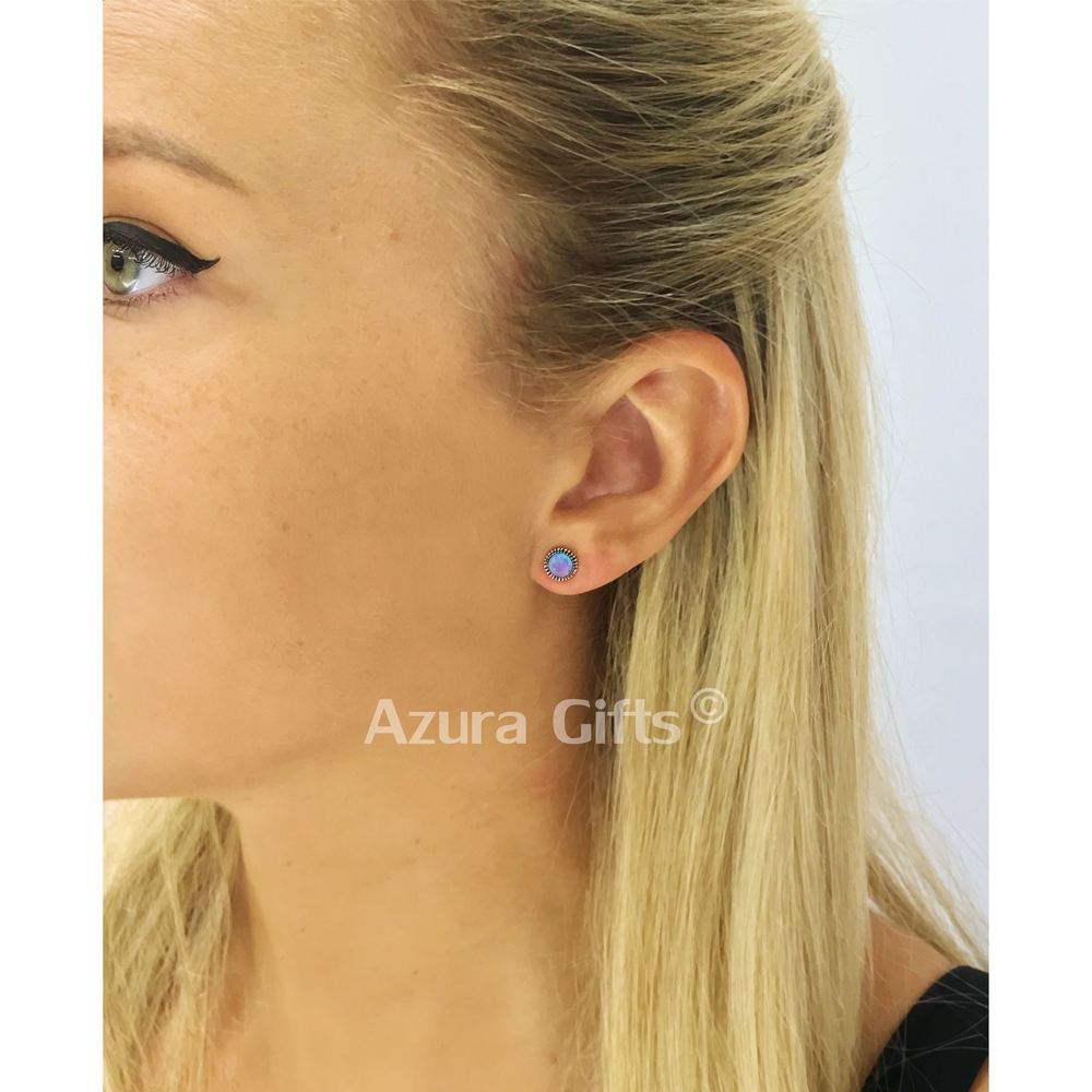 Rainbow Opal Silver Round Earrings