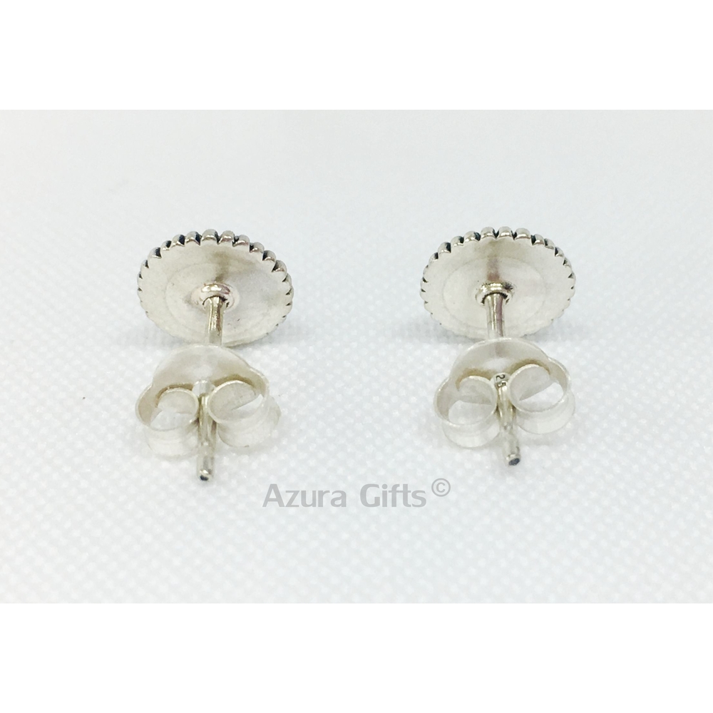 White Opal Silver Round Earrings