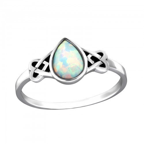 White Opal Silver Teardrop Ring