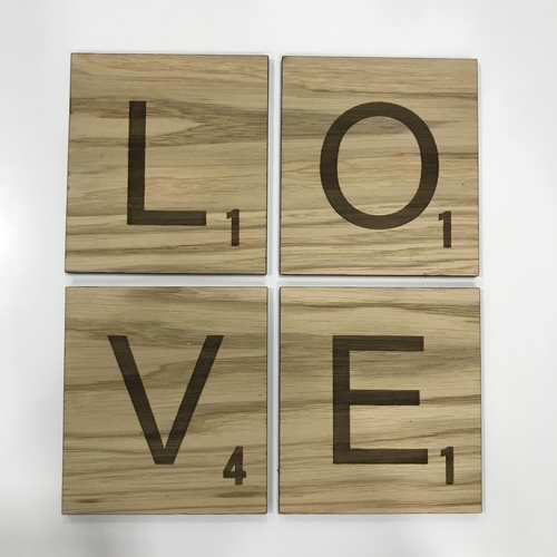 Oak scrabble coaster set ( any letters )