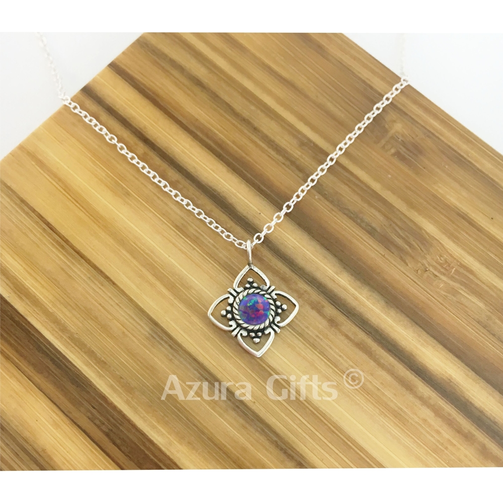 Rainbow Opal Silver Flower Earrings & Necklace Set
