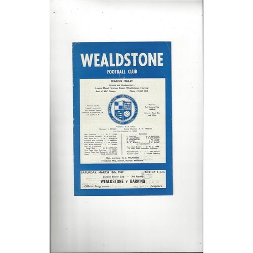 1968/69 Wealdstone v Barking London Senior Cup Football Programme