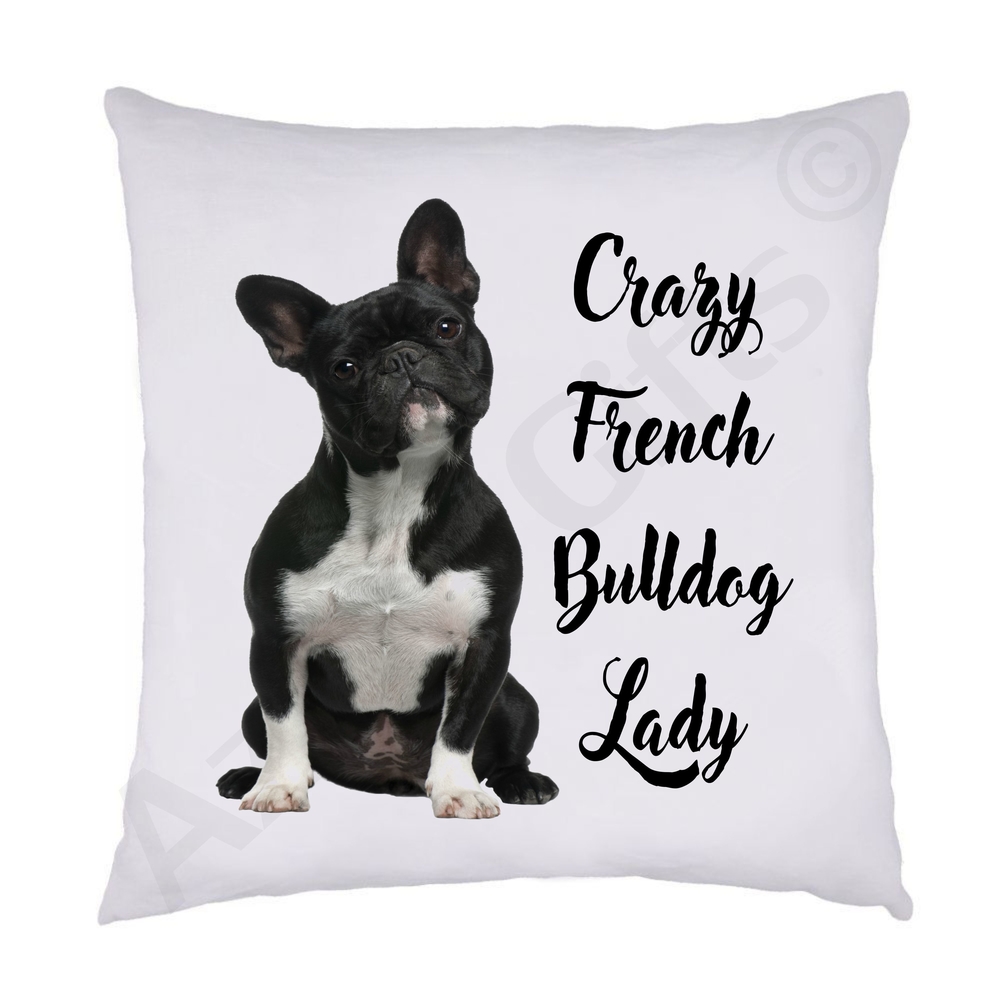 Crazy French Bulldog Lady Cushion (Black & White)
