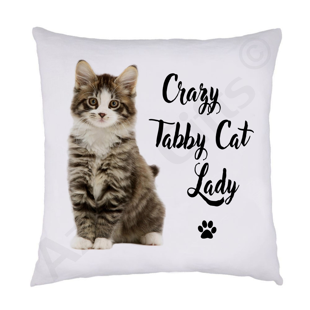 Crazy Tabby Cat Lady Cushion (Short Hair)