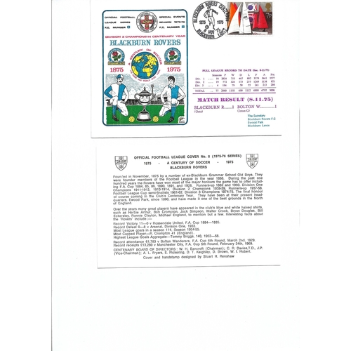 Blackburn Rovers v Bolton Wanderers Football First Day Cover + Insert Centenary Year 1975