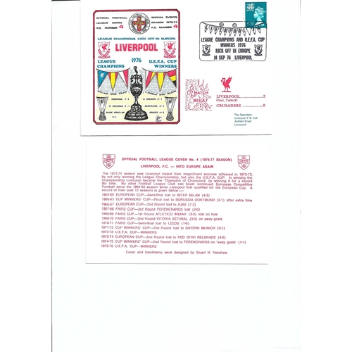 Liverpool v Crusaders Football First Day Cover + Insert European Cup 1976