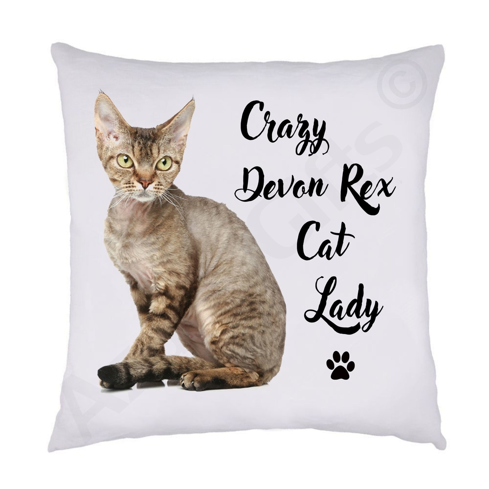 Crazy Devon Rex Cat Lady Cushion