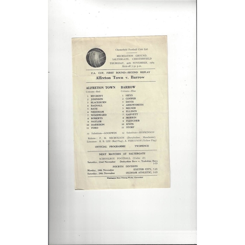 Alfreton Town v Barrow FA Cup 2nd Replay Football Programme 1969/70 @ Chesterfield