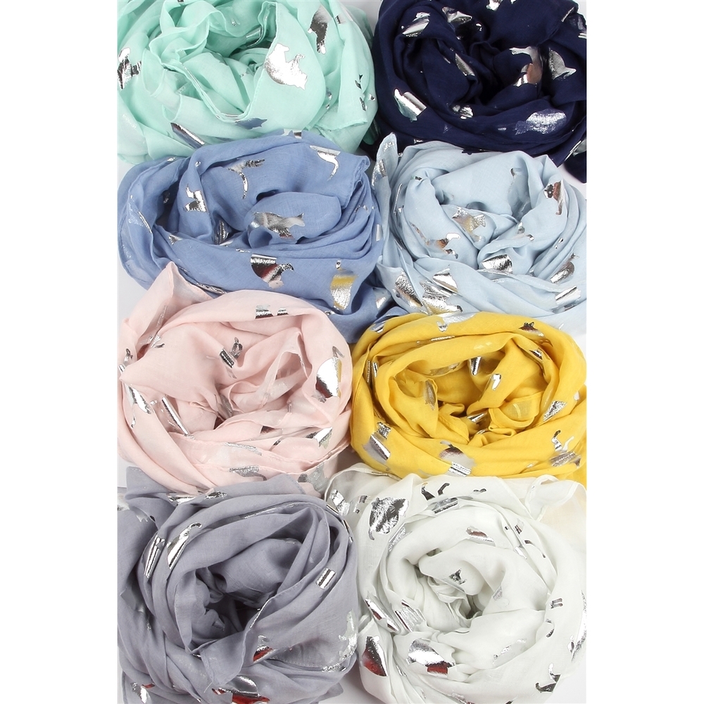 Denim Cat Foil Printed Scarf