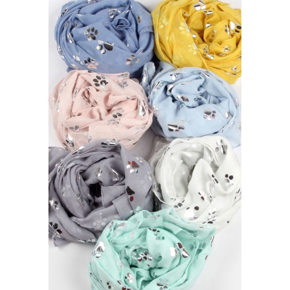 Baby Pink Paw Foil Printed Scarf