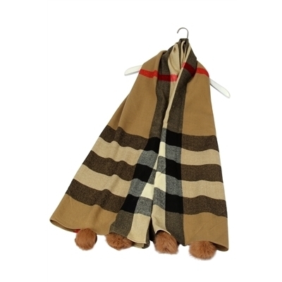 Tartan Print Pom Pom Scarf