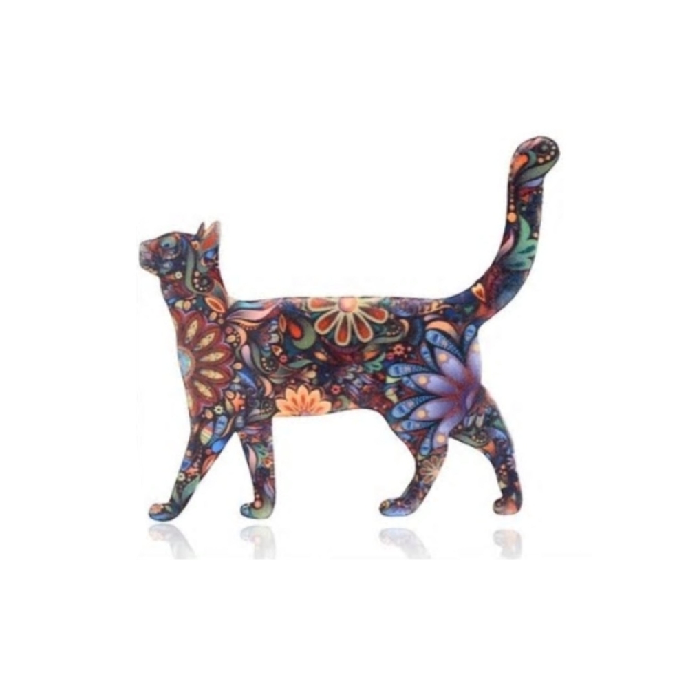Standing Floral Cat Brooch