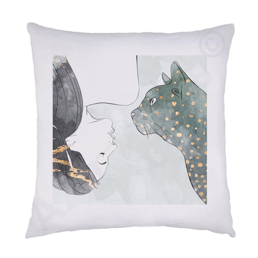 Watercolour Cat and Lady Cushion