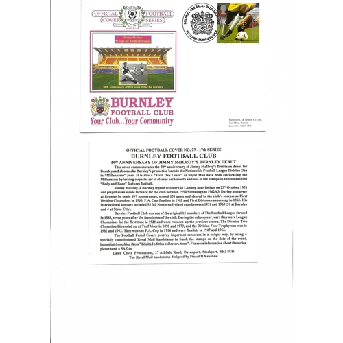 Burnley Football First Day Cover + Insert 50th Anniversary of Jimmy McIlroy debut 2000
