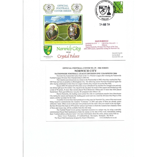 Norwich City v Crystal Palace Football First Day Cover + Insert 2004