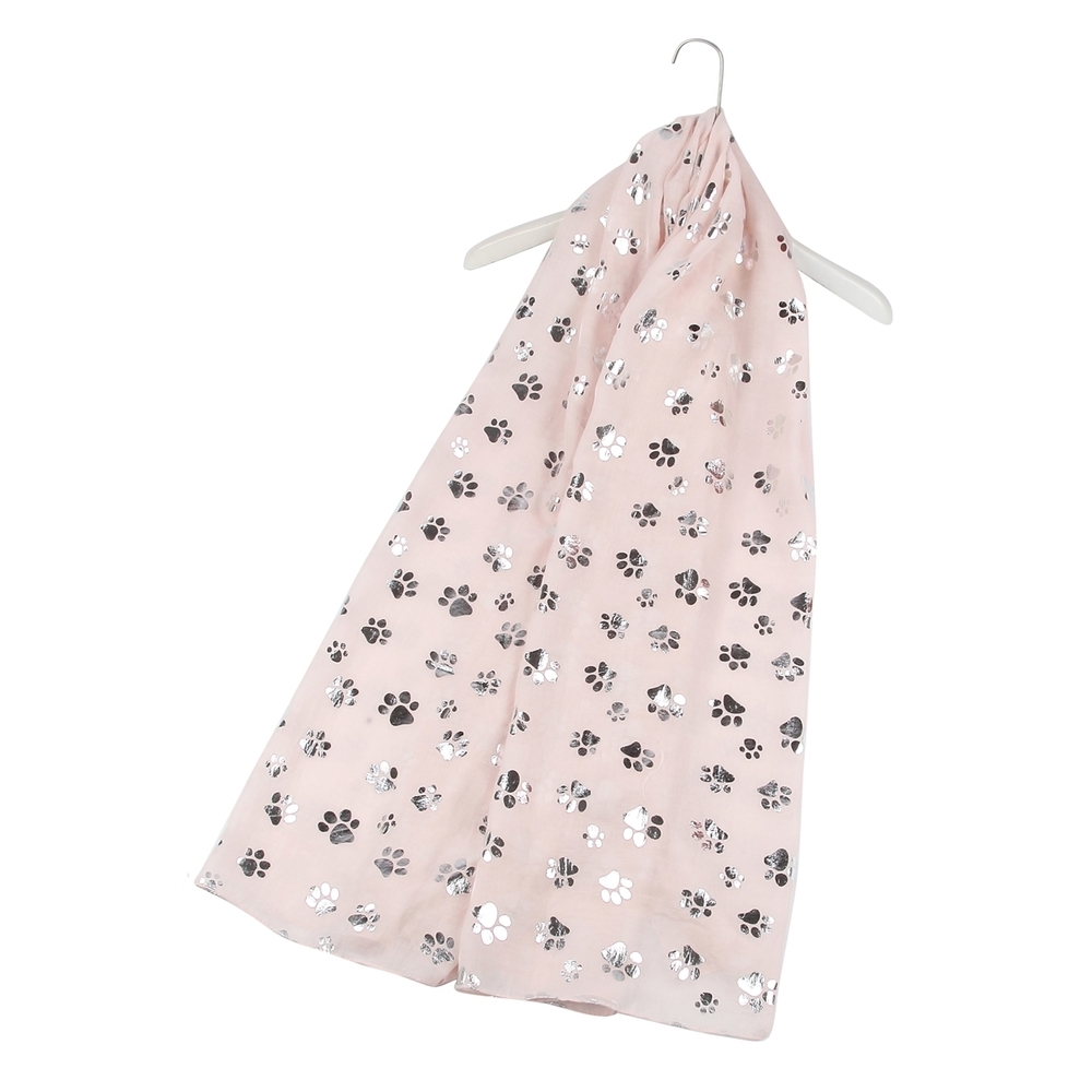 Baby Pink Paw Foil Printed Scarf