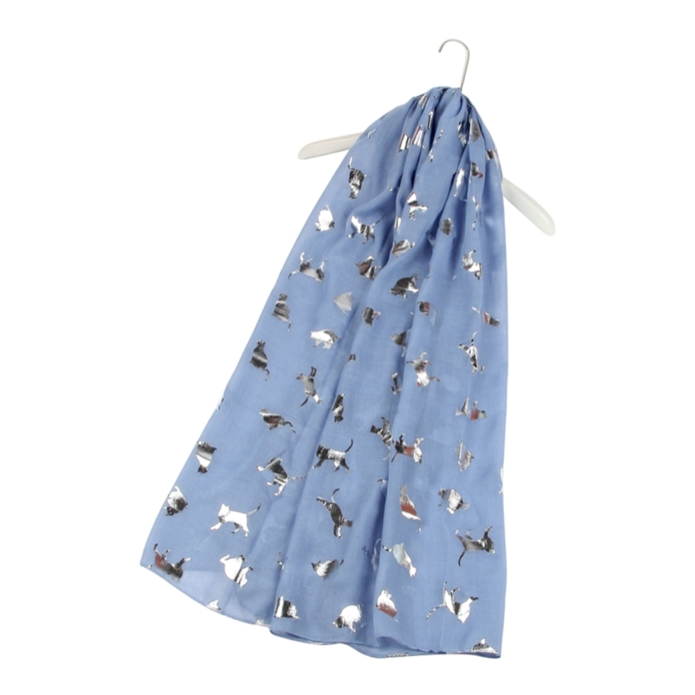 Denim Cat Foil Printed Scarf