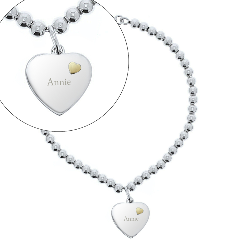 Personalised Sterling Silver & 9ct Gold Heart Bracelet