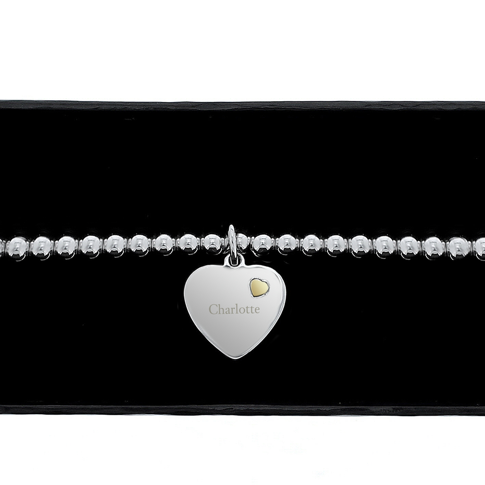 Personalised Sterling Silver & 9ct Gold Heart Bracelet