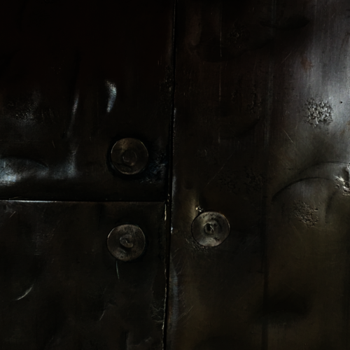 Copper top coffee table with upcycled old axle stand legs