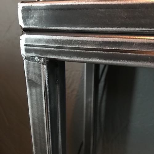 Industrial console table on castors