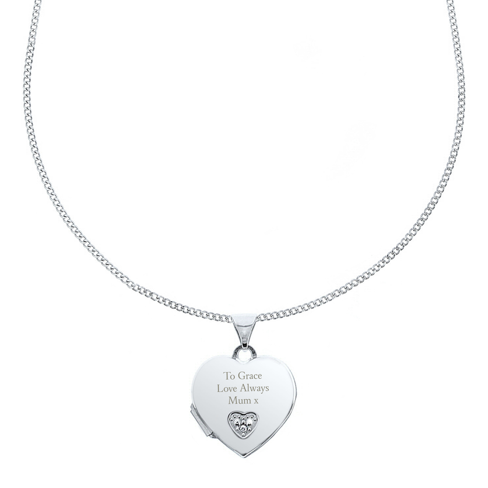Personalised Children's Sterling Silver & Cubic Zirconia Heart Locket Necklace