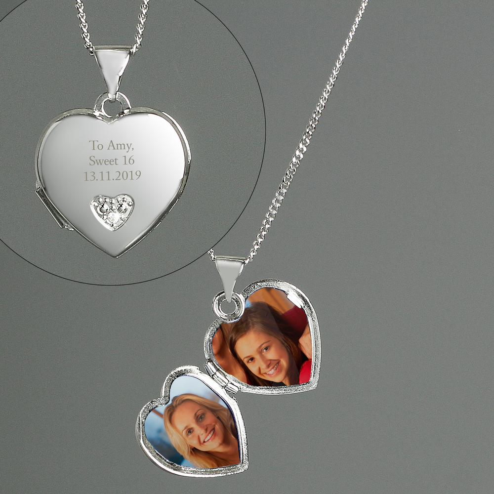 Personalised Children's Sterling Silver & Cubic Zirconia Heart Locket Necklace