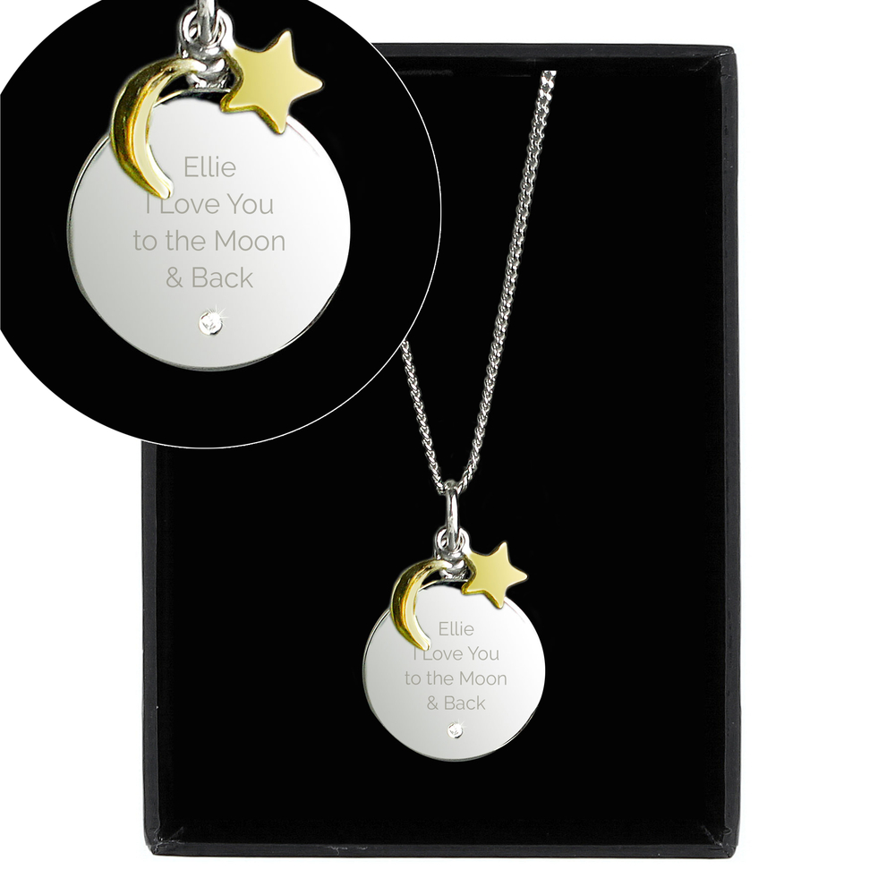 Personalised Moon & Stars Sterling Silver Necklace