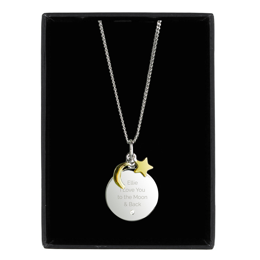 Personalised Moon & Stars Sterling Silver Necklace