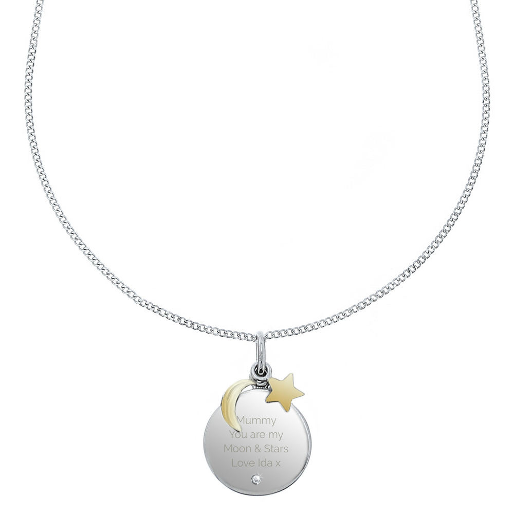Personalised Moon & Stars Sterling Silver Necklace