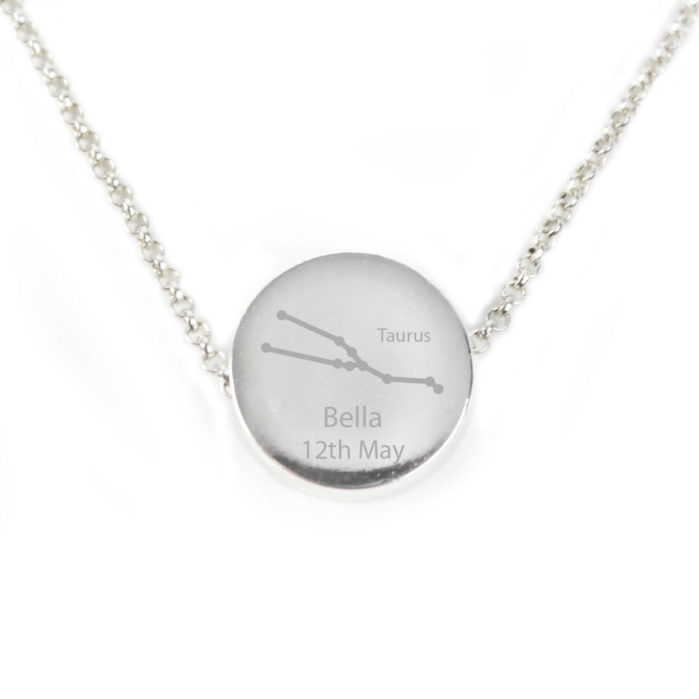 Personalised Taurus Zodiac Star Sign Silver Tone Necklace (April 20th - May 20th)