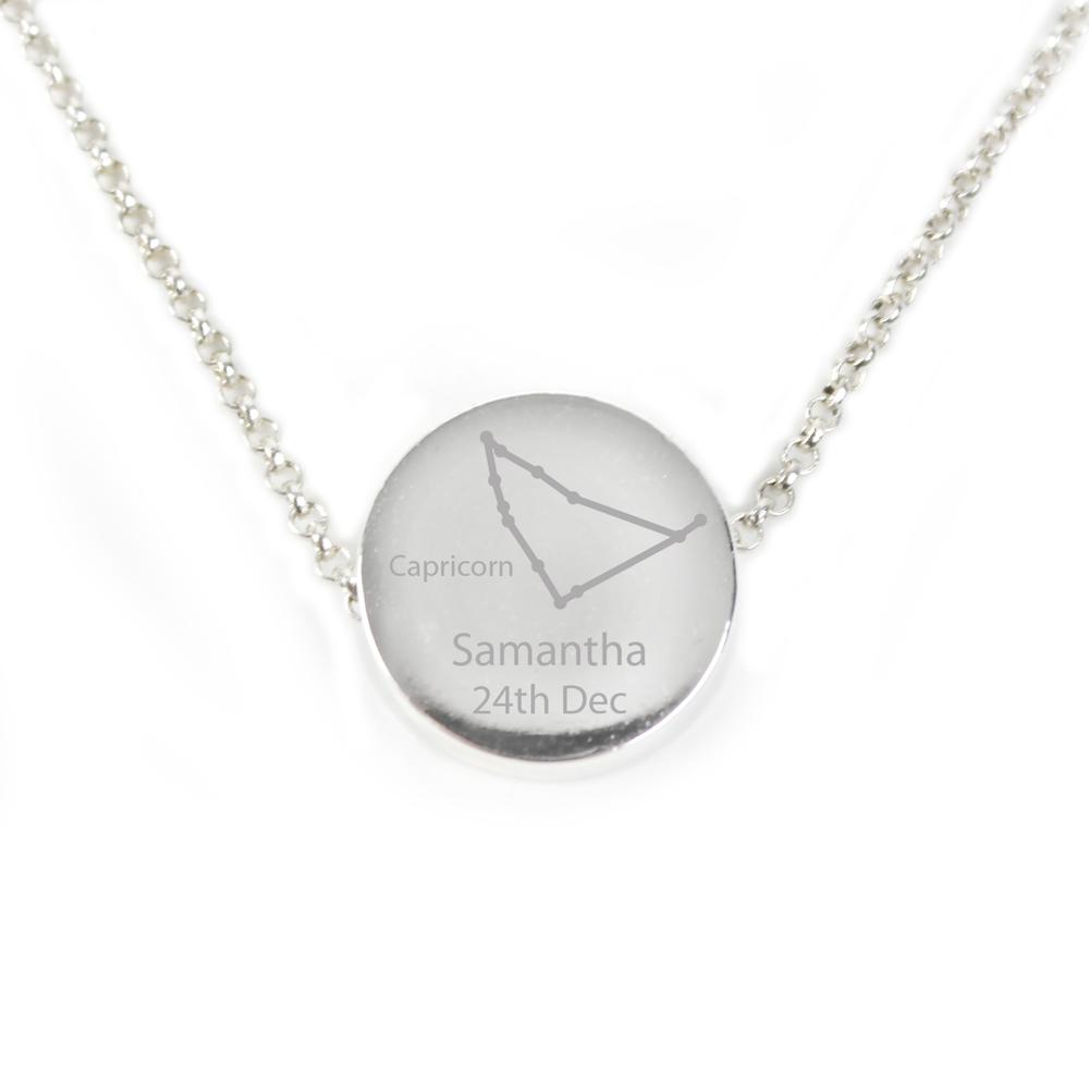 Personalised Capricorn Zodiac Star Sign Silver Tone Necklace (December 22nd - 19th January)