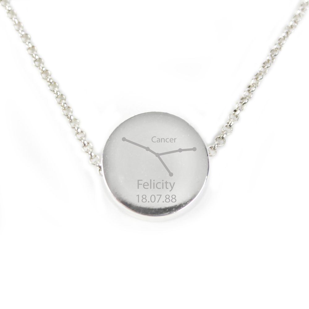 Personalised Cancer Zodiac Star Sign Silver Tone Necklace (21st June - 22nd July)